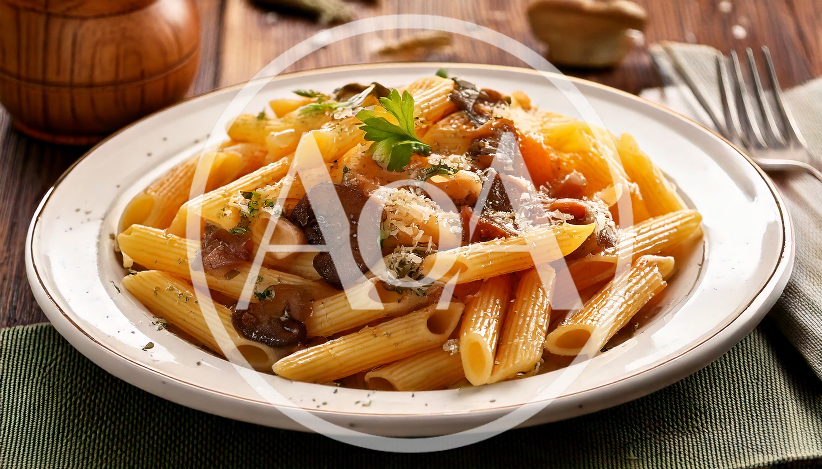 Penne Pasta With Mushrooms And Parmesan Cheese