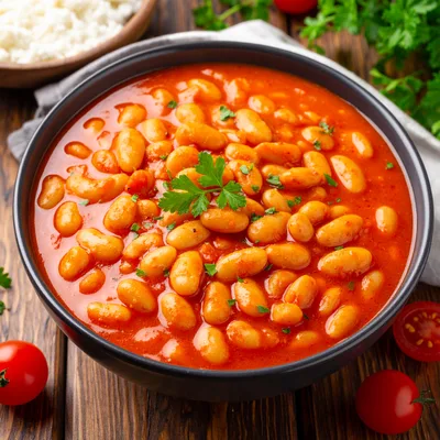 Bowl Of Traditional Baked Beans In Tomato Sauce