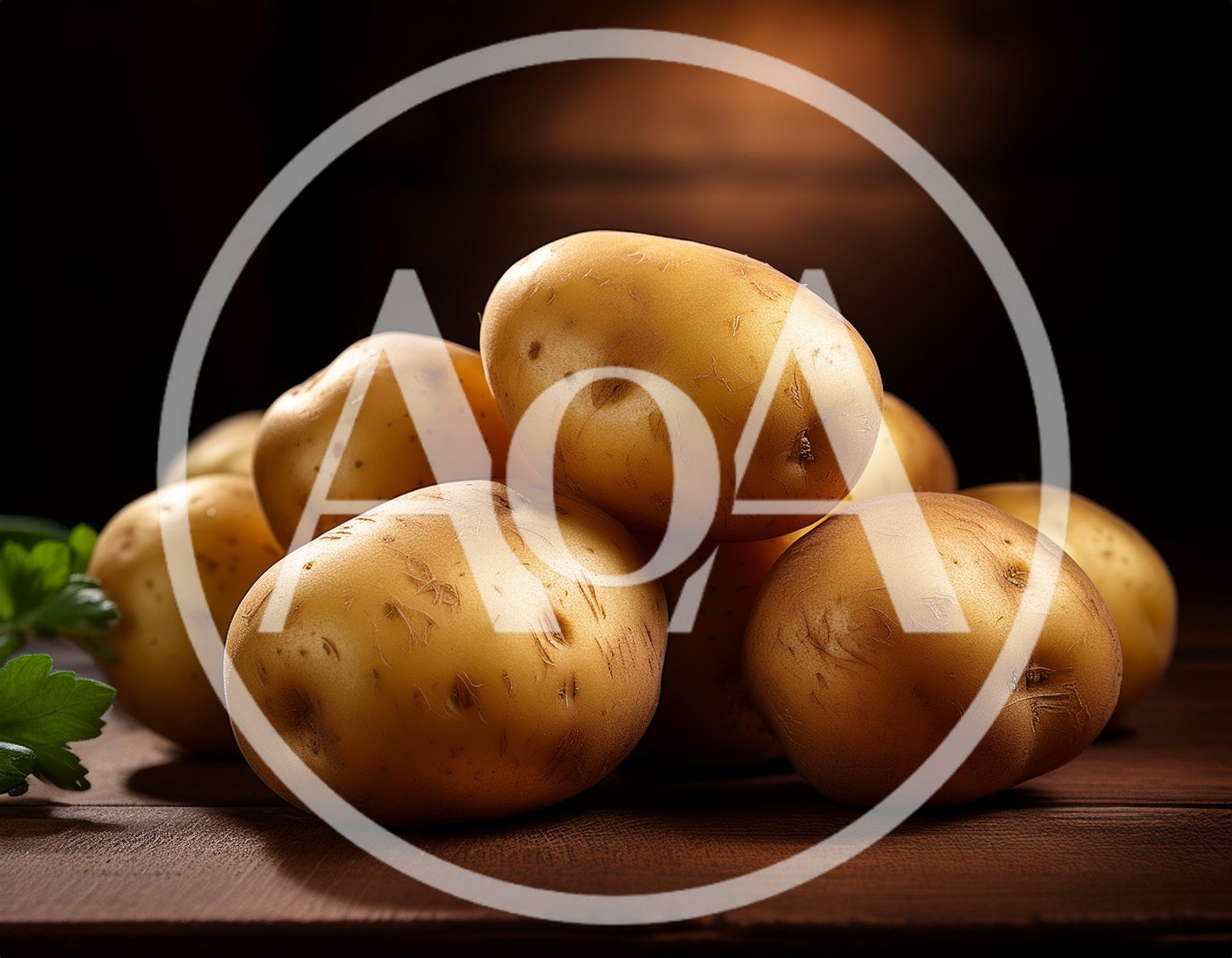 Fresh Raw Potatoes Piled On A Wooden Table