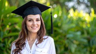 Smiling Female Graduate Wearing Academic Cap Outdoors