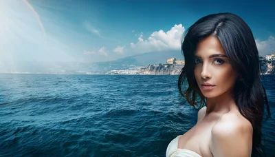 Beautiful Woman Posing Against A Coastal Mediterranean Backdrop