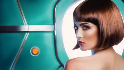 Futuristic Woman With Bob Haircut In Sci-Fi Setting