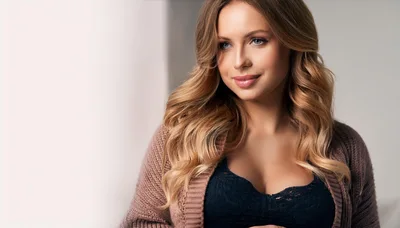 Portrait Of A Beautiful Blonde Woman In A Cardigan