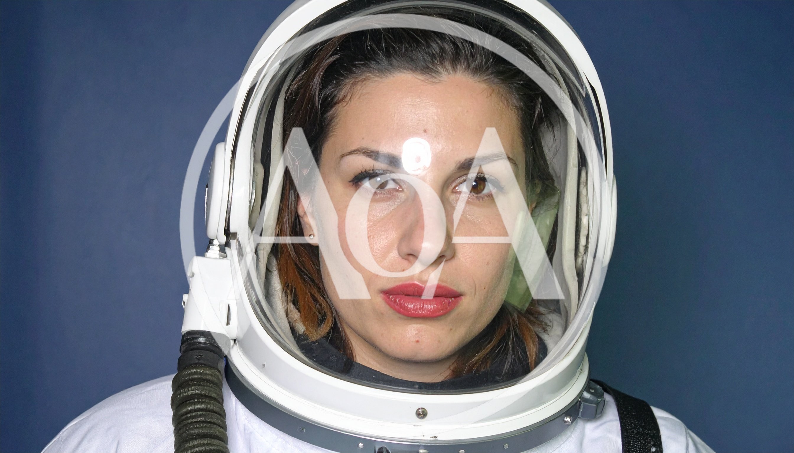 Portrait Of A Female Astronaut In A Space Helmet