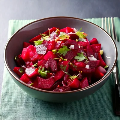 Fresh Beetroot Salad In A Dark Bowl