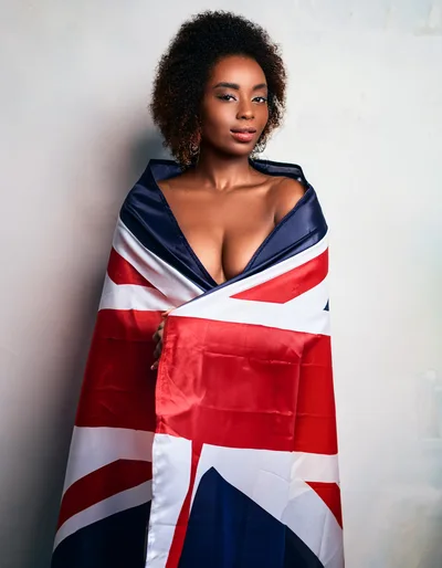 Portrait Of A Young Woman Wrapped In A British Flag