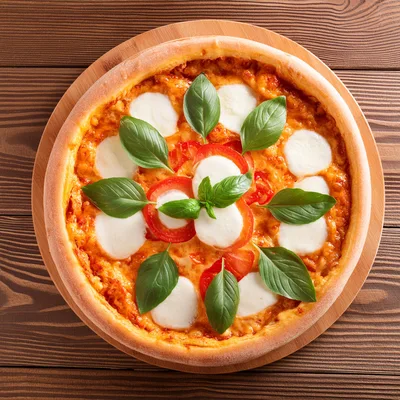 Fresh Margherita Pizza On A Wooden Board