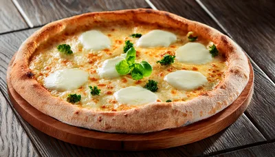 Freshly Baked Margherita Pizza On A Wooden Board