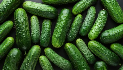 Fresh Green Cucumbers Arranged On A Dark Background