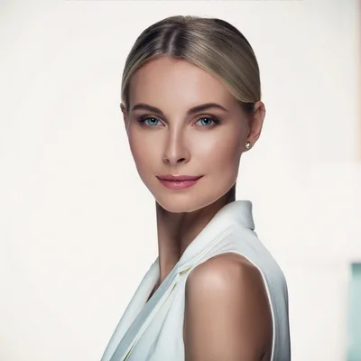Portrait Of A Beautiful Blonde Woman In White
