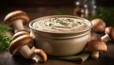 Creamy Mushroom Soup in a Ceramic Bowl