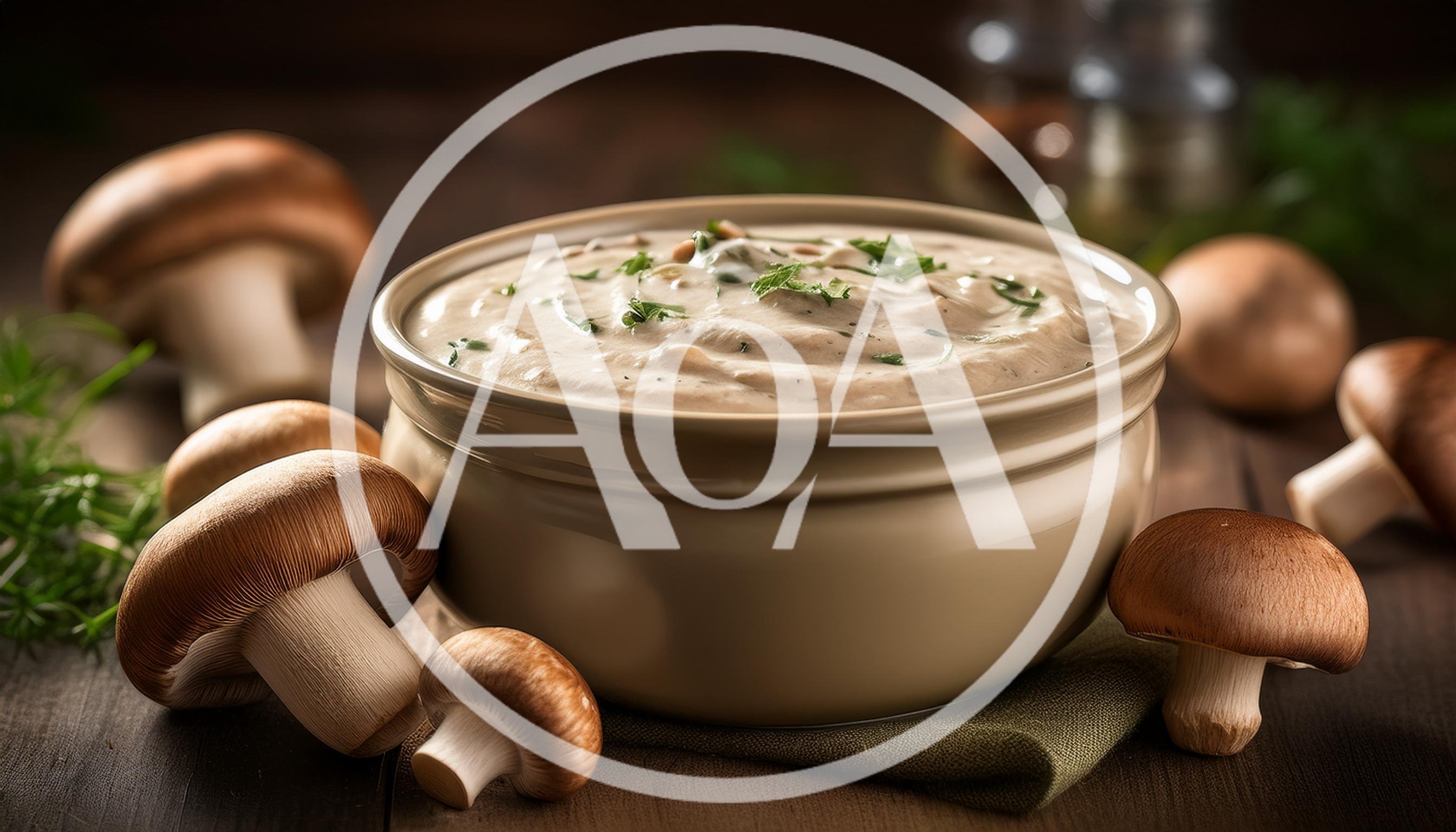 Creamy Mushroom Soup in a Ceramic Bowl