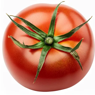 Fresh Red Tomato With Green Stem Isolated On White