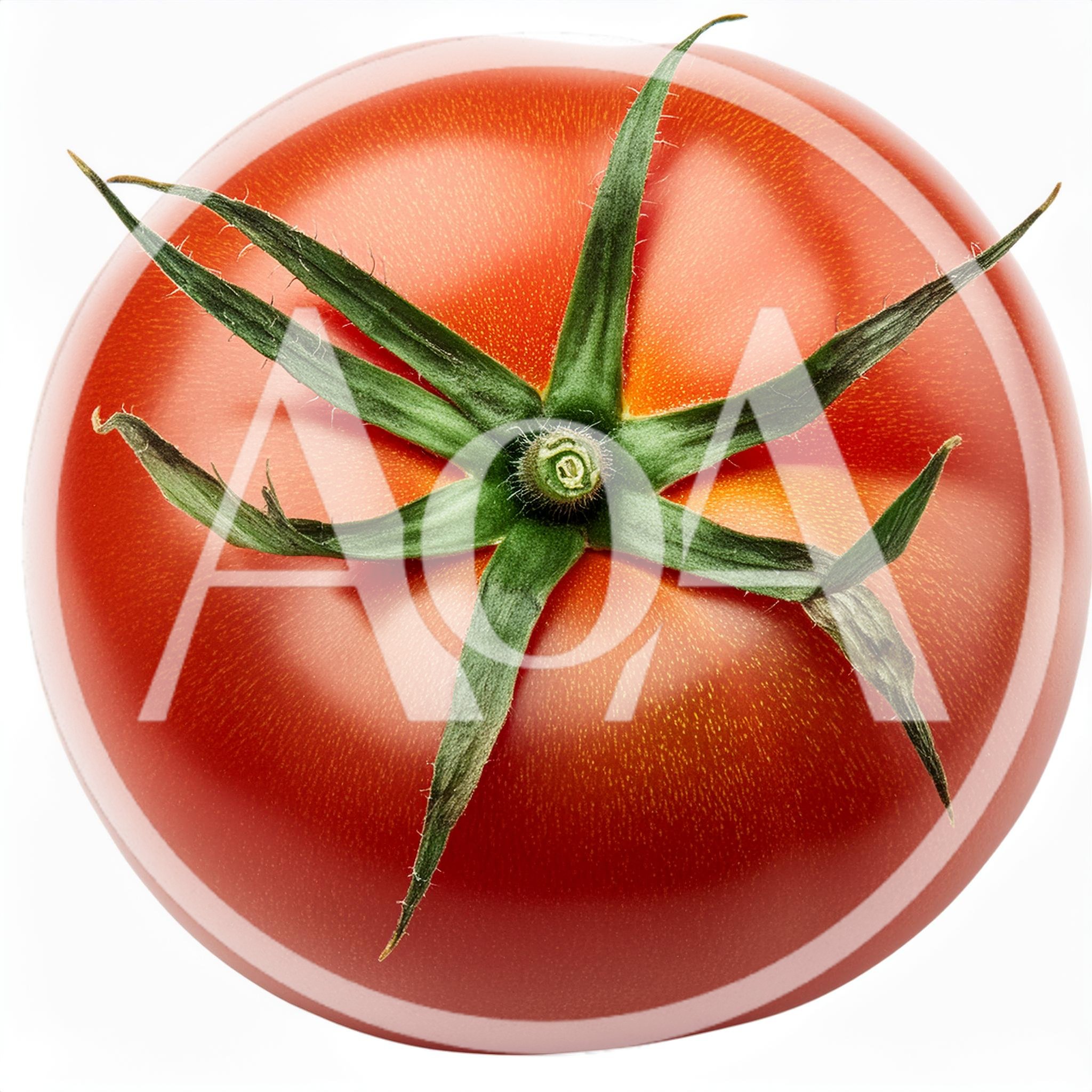 Fresh Red Tomato With Green Stem Isolated On White