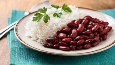 Plate Of Rice And Red Kidney Beans