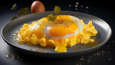 Fried Egg Over Scrambled Eggs On A Plate