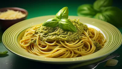 Spaghetti Pasta With Fresh Pesto Sauce