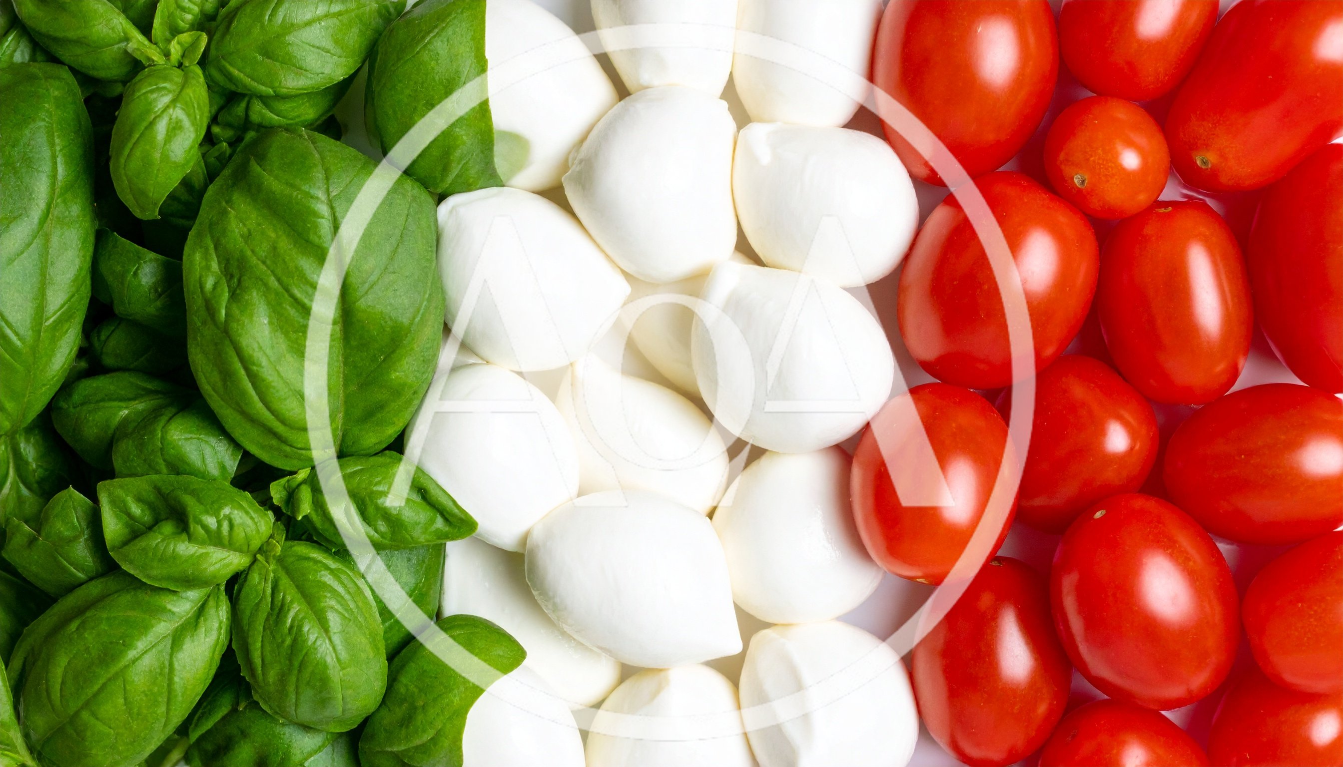 Fresh Basil Mozzarella and Tomatoes Arranged Like Italian Flag