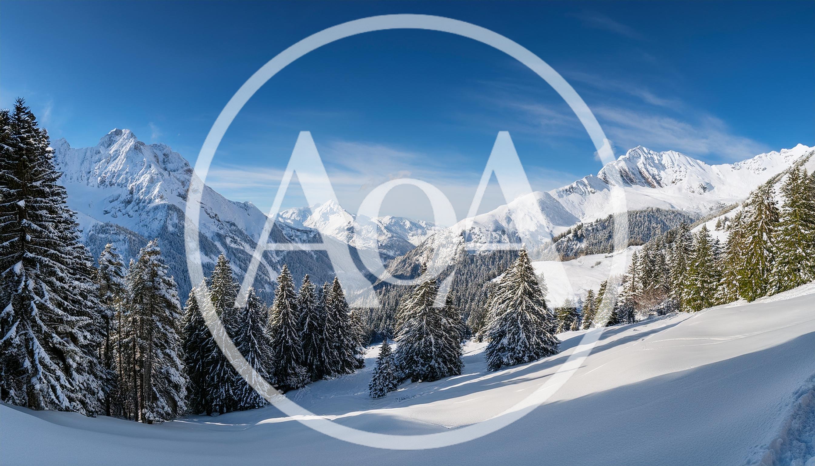Panoramic View Of Snowy Alpine Mountains In Winter