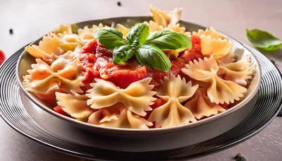 Farfalle Pasta With Tomato Sauce And Fresh Basil