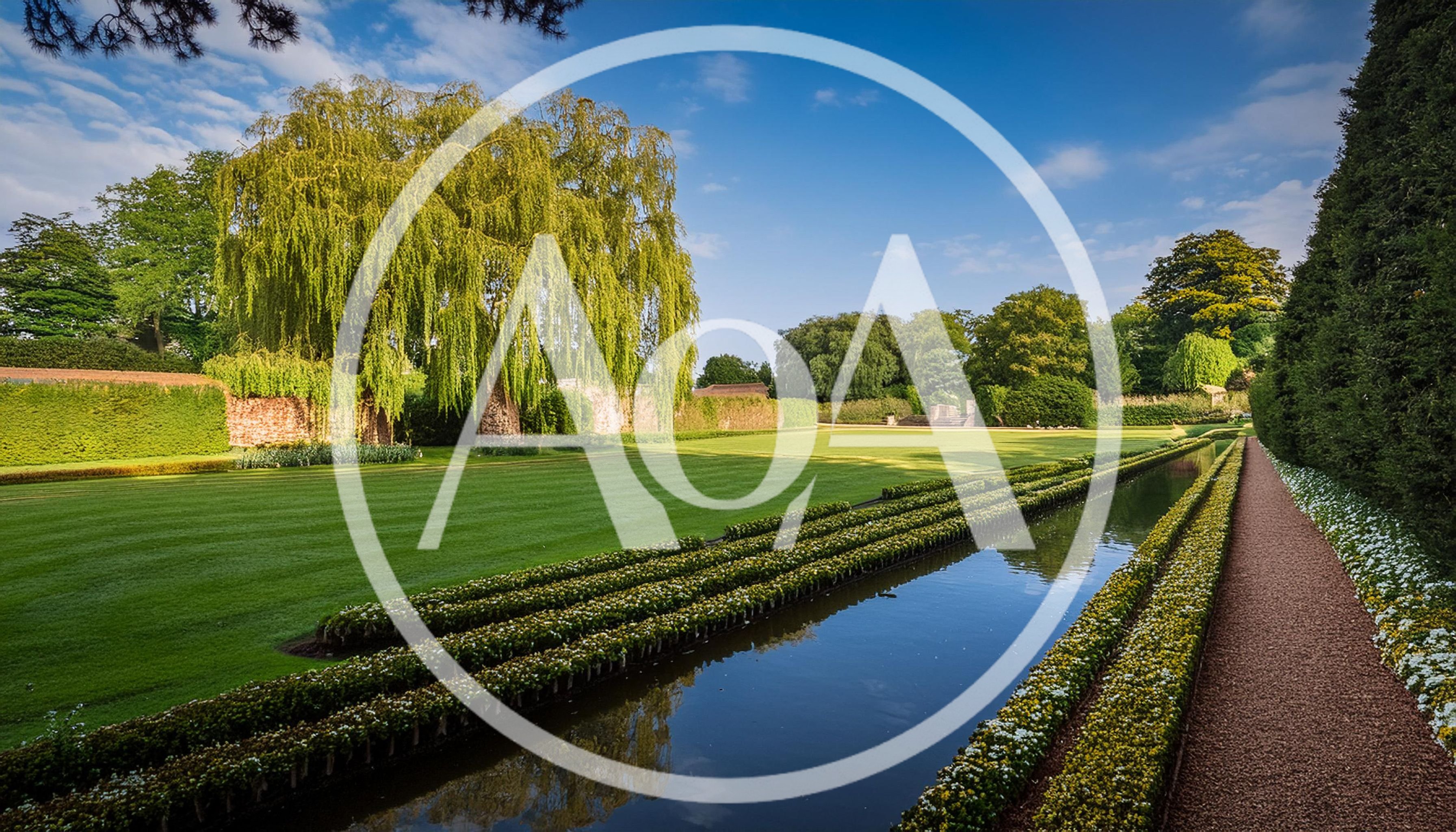 Formal Garden With Reflecting Pool And Weeping Willow