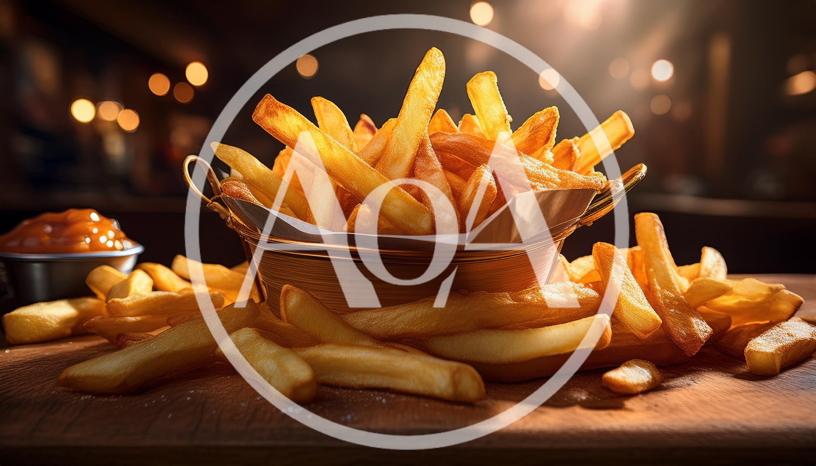 Golden Crispy French Fries In A Metal Serving Basket