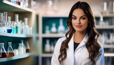 Professional Female Scientist Standing In A Modern Laboratory