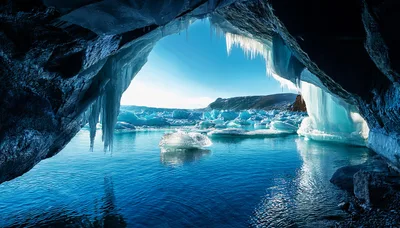Ice Cave Opening Overlooking Glacial Lagoon