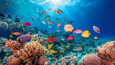 Vibrant Tropical Fish Swimming Over Coral Reef