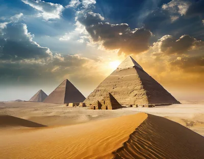 Great Pyramids Of Giza At Sunset