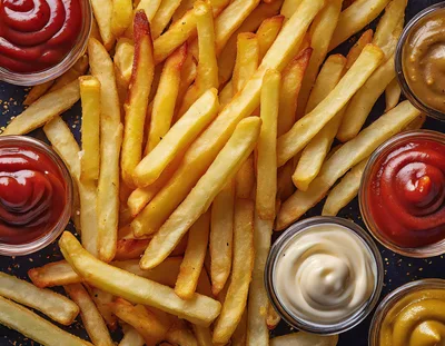 Golden French Fries With Assorted Dipping Sauces