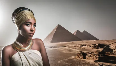 Egyptian Queen Portrait With Pyramids Background