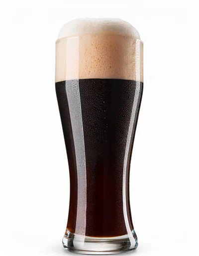 Tall Glass Of Dark Stout Beer With Thick Foam