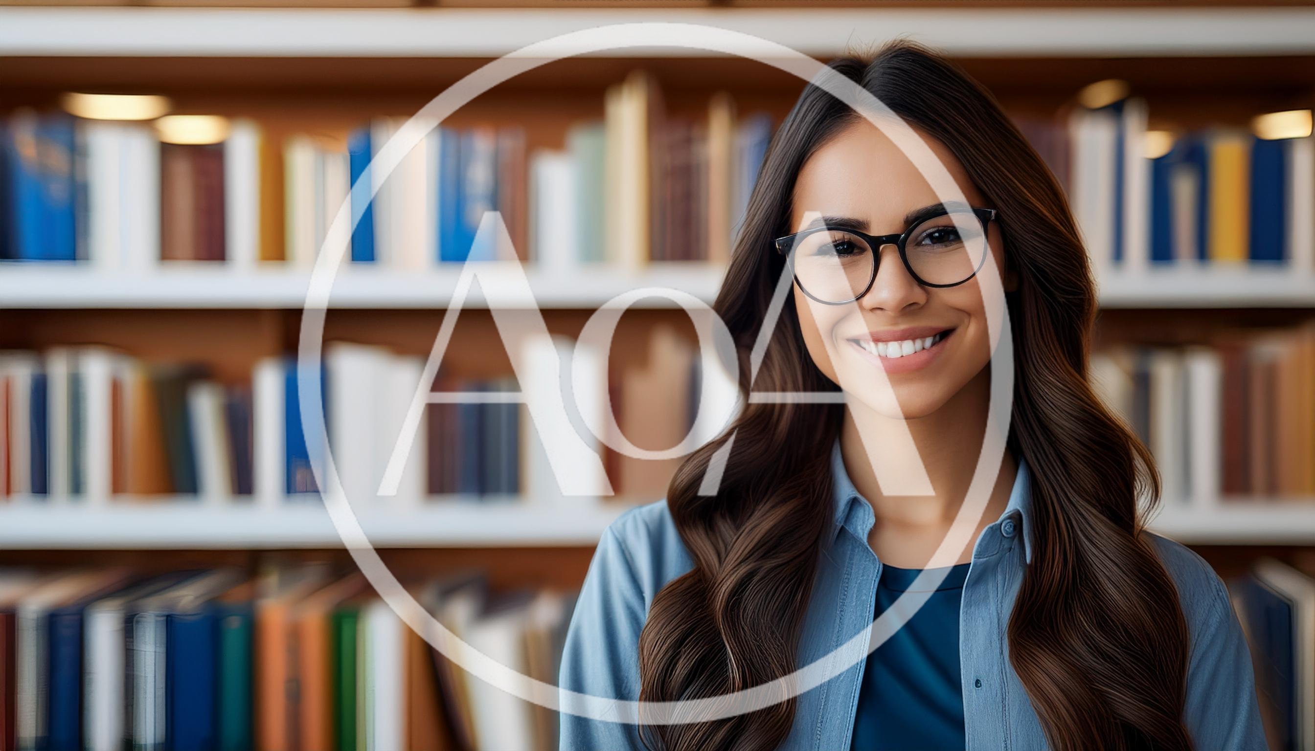 Smiling Young Woman Wearing Glasses In A Library