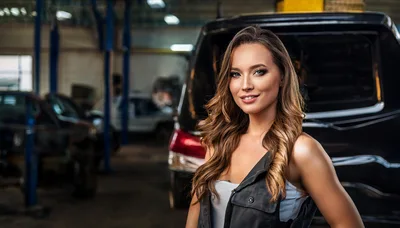 Female Mechanic Standing In A Professional Auto Repair Shop