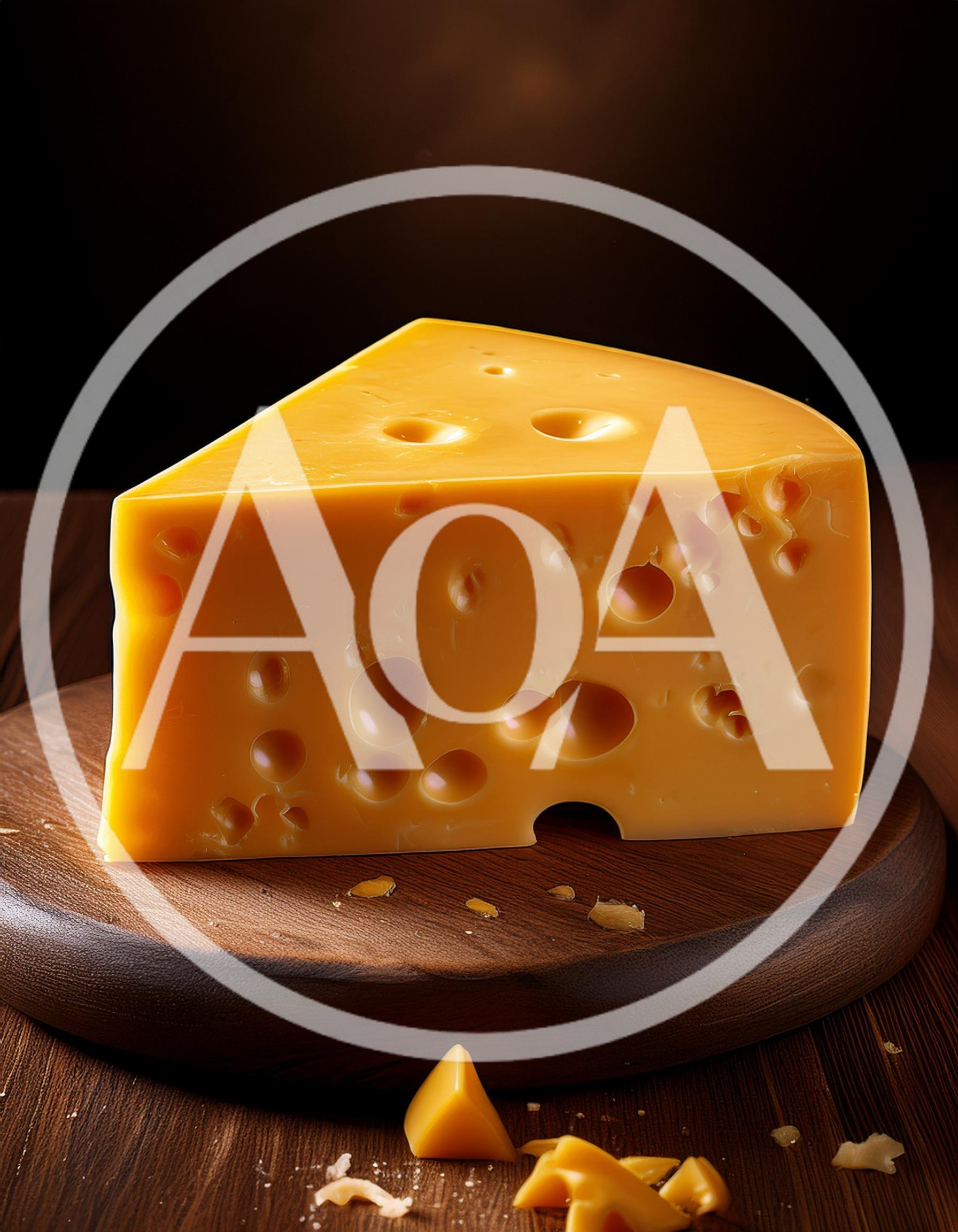 Wedge Of Swiss Cheese On A Wooden Cutting Board