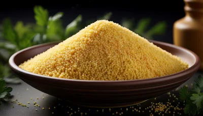 Bowl Of Golden Couscous On A Dark Surface