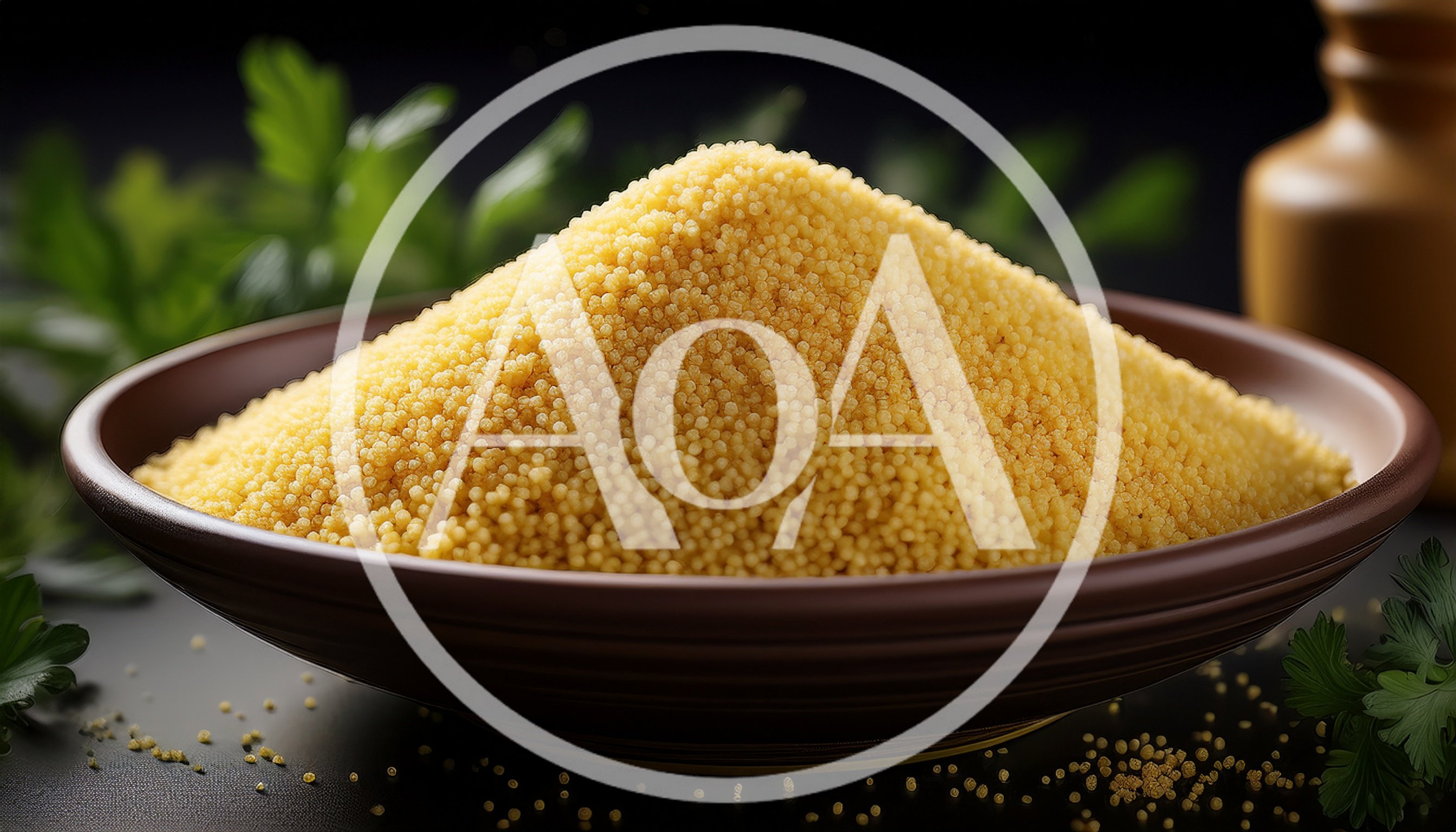 Bowl Of Golden Couscous On A Dark Surface