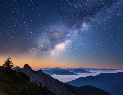 Milky Way Galaxy Over Jagged Mountain Peaks