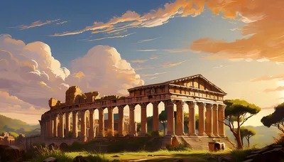Ancient Greek Temple Ruins At Sunset