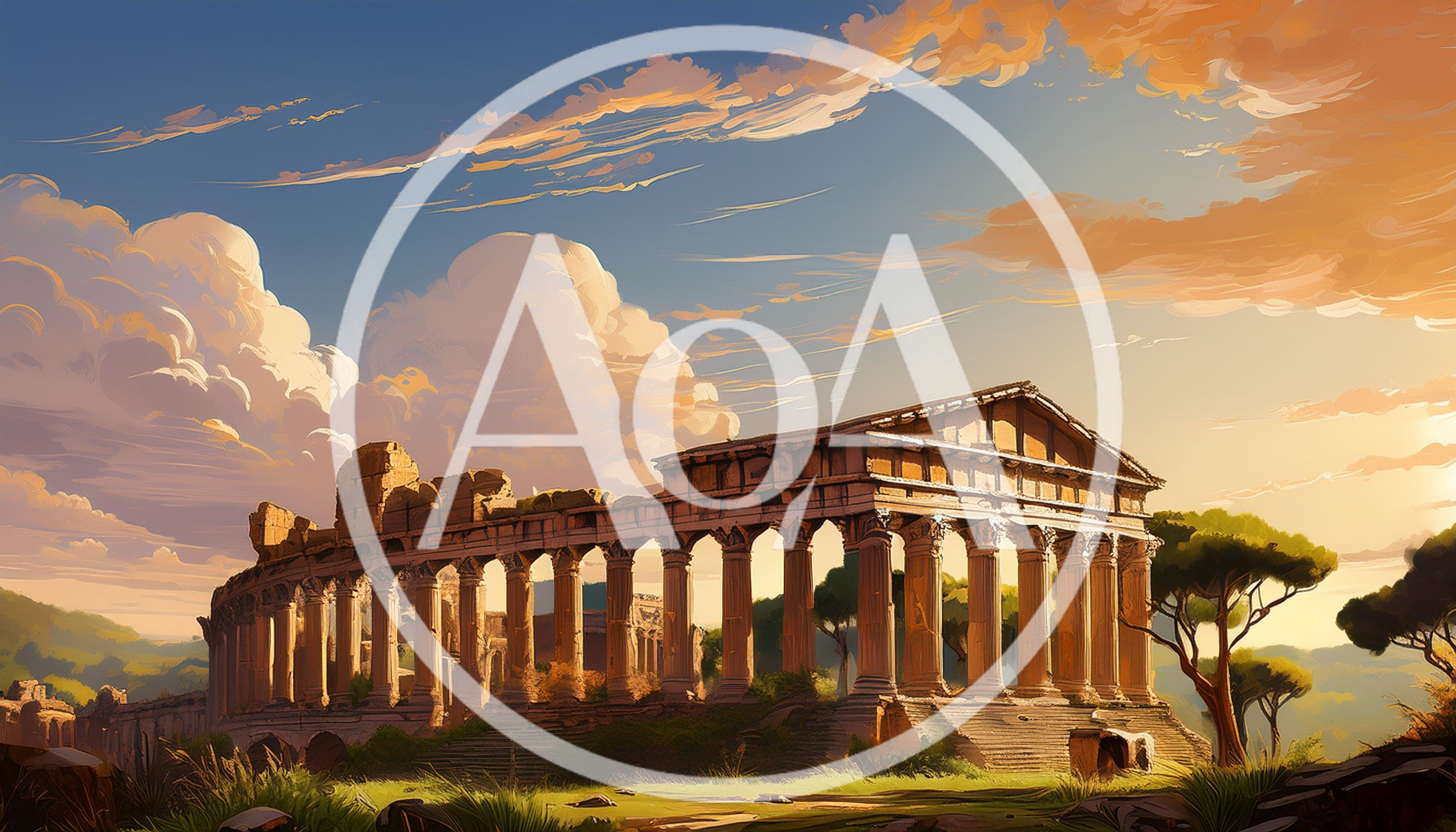 Ancient Greek Temple Ruins At Sunset
