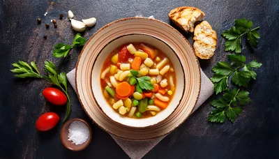 Vegetable Minestrone Soup Bowl With Fresh Ingredients