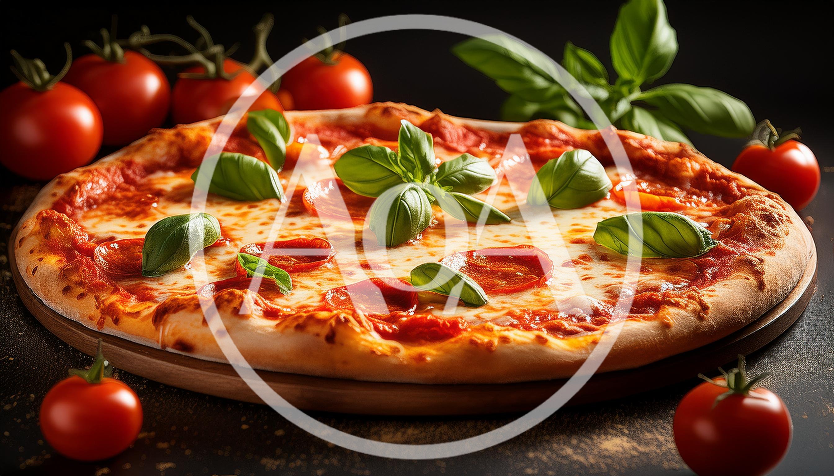 Fresh Pepperoni Pizza With Basil And Tomatoes