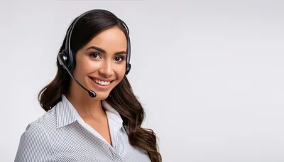 Smiling Customer Service Representative Wearing A Headset