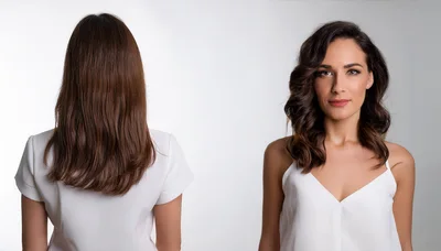 Woman Showing Straight And Wavy Hair Styles