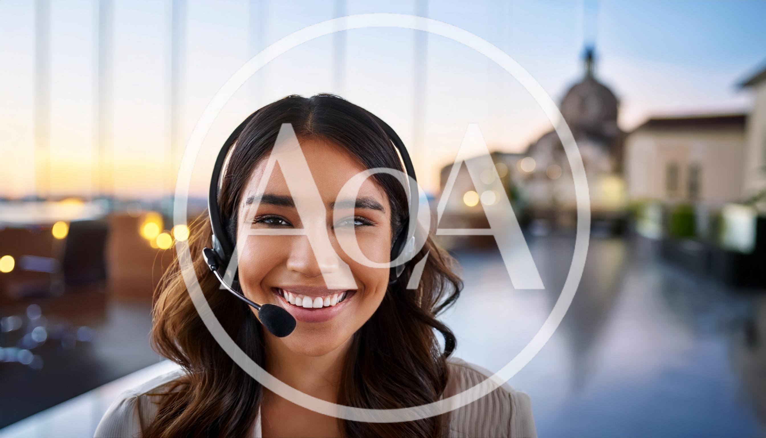 Smiling Customer Service Representative Wearing Headset