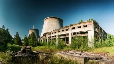 Abandoned Industrial Power Plant With Cooling Towers