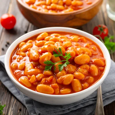 Bowl Of Baked Beans In Tomato Sauce