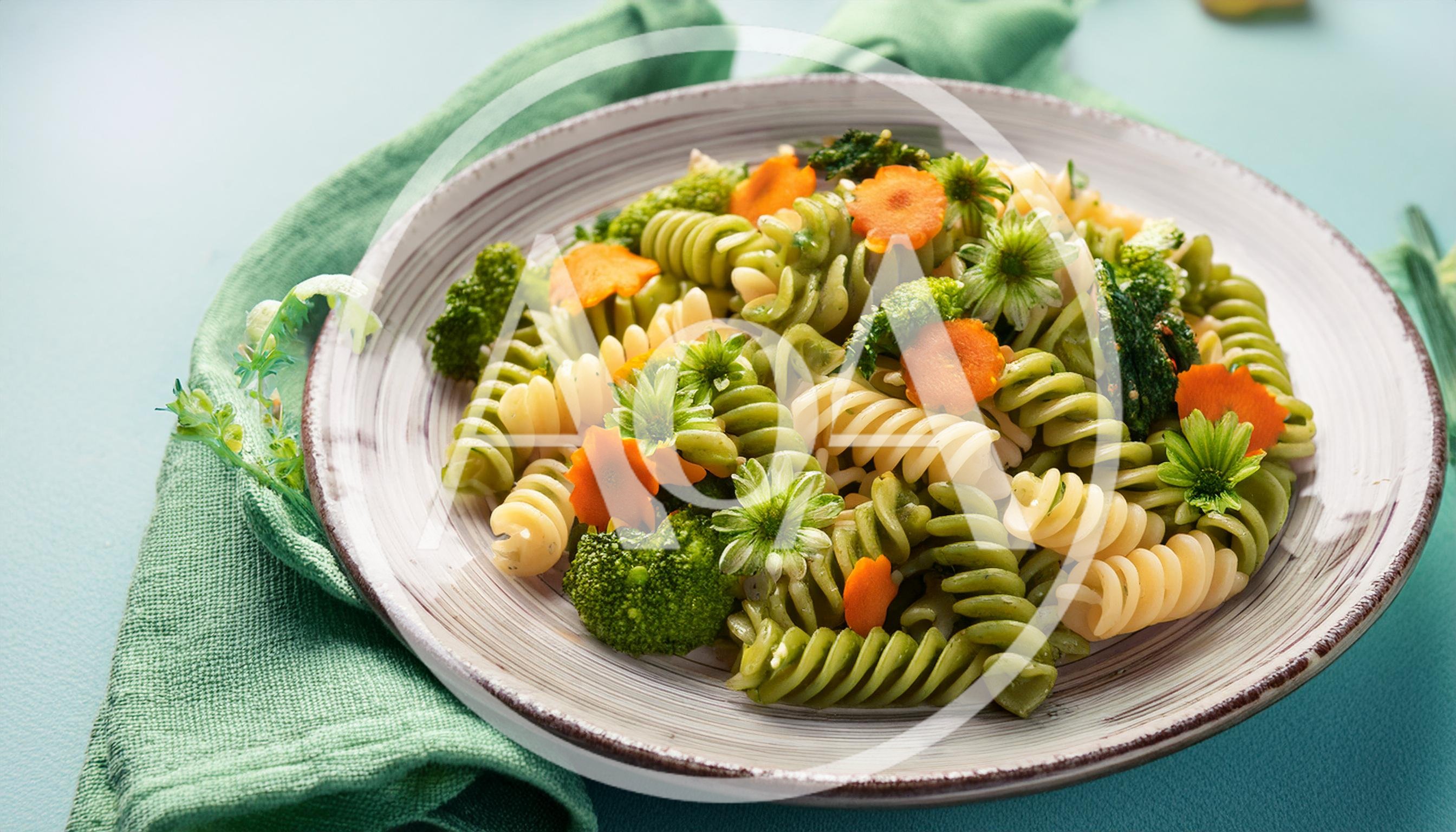 Plate Of Vegetable Fusilli Pasta With Broccoli And Carrots
