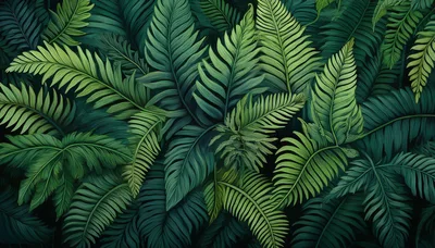 Lush Green Fern Leaves Tropical Foliage Background
